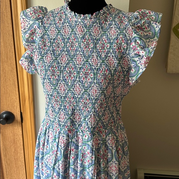 LOFT Blue and Pink Patterned Maxi Dress size 6 - Picture 3 of 10